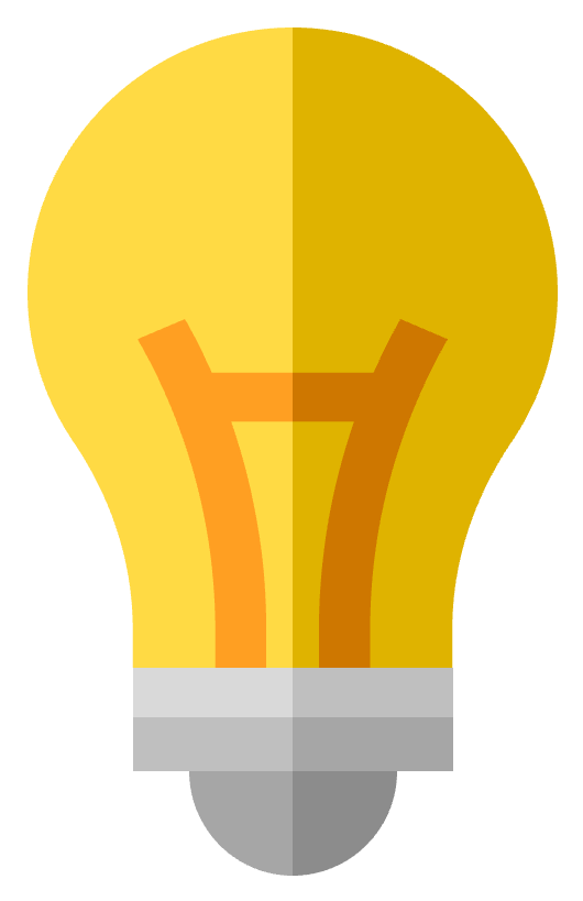 Cartoon image of a yellow lightbulb.