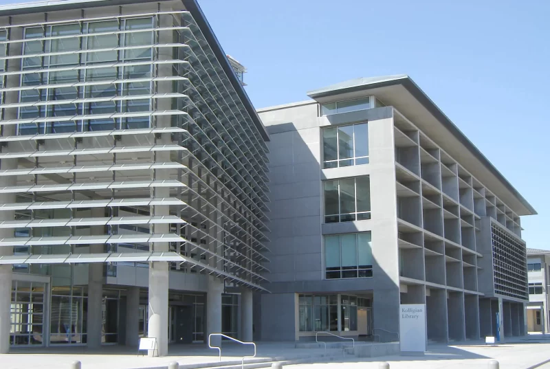 Shading devices on the concrete facade of Kolligian Library Building at UC Merced.