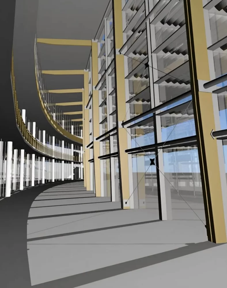 Interior shading pattern analysis of the curved facade of the Applied R&D Building at Northern Arizona University.