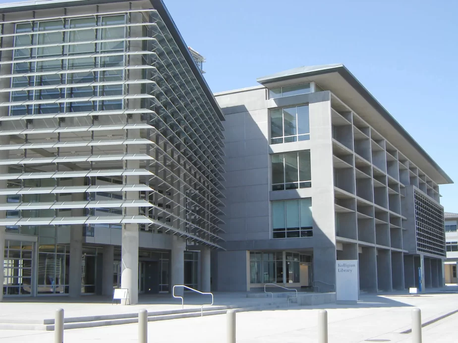 Shading devices on the concrete facade of Kolligian Library Building at UC Merced.