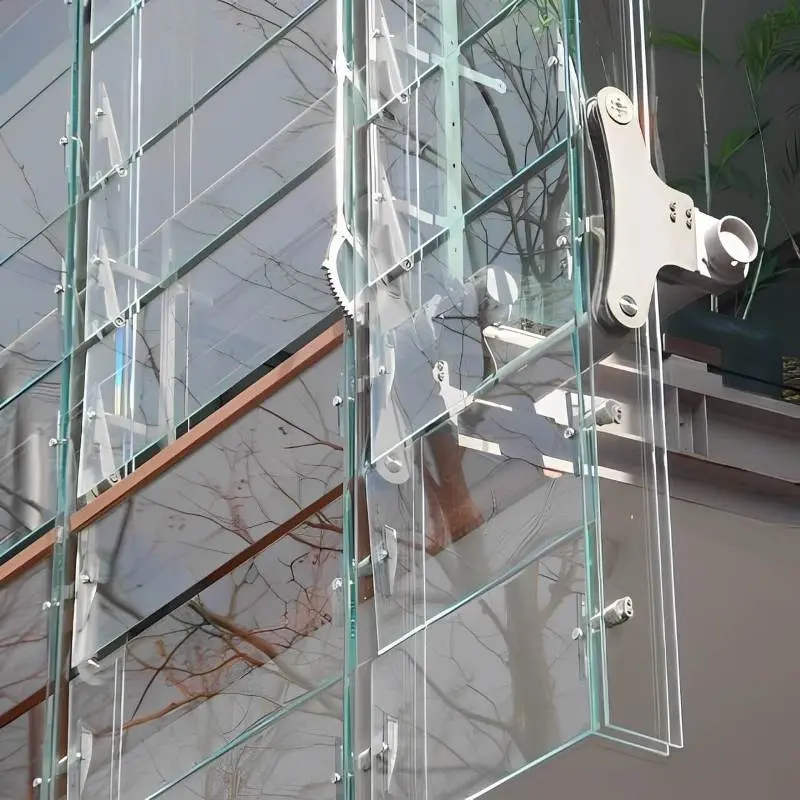 Close-up of operable facade shading mechanism at Aurora-Place in Sydney, Australia.